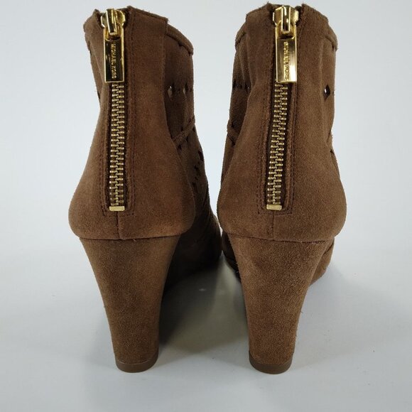 Michael Michael Kors Uma Brown Suede Wedge Peep Toe Ankle Boots Size 10M - Picture 5 of 13